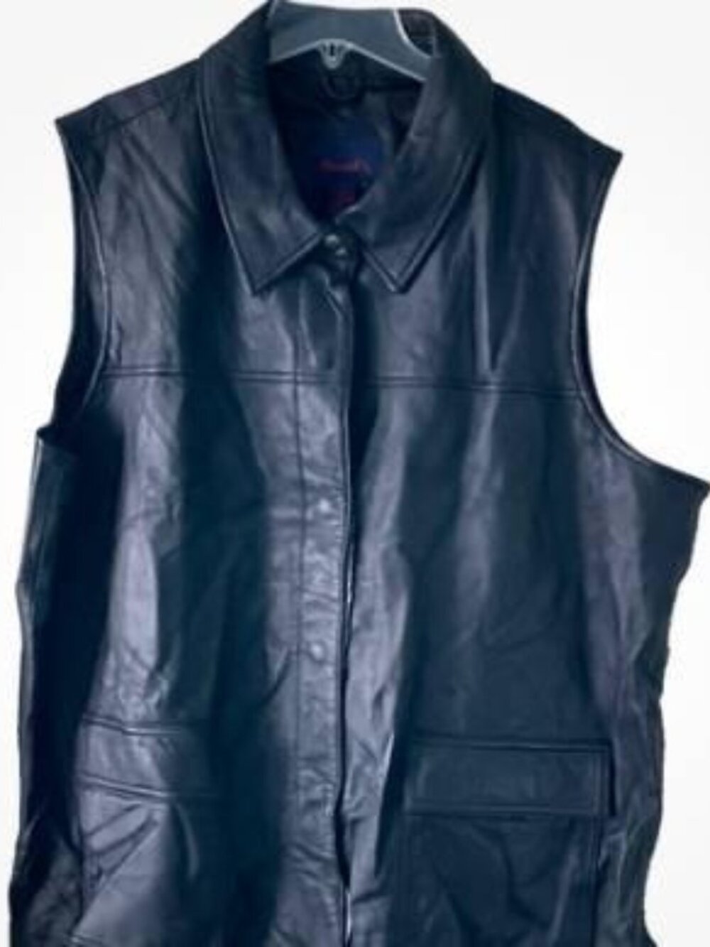 NWT Denim & Co Black Genuine Leather Vest Womens 2X Plus Snap Front Pocket Moto